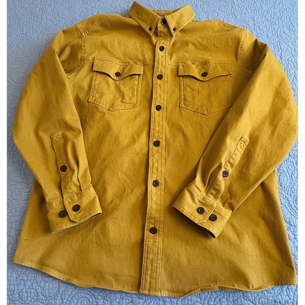 Duluth Trading Co Mens Relaxed Fit Untucked Shirt Gold Cotton Blend Large